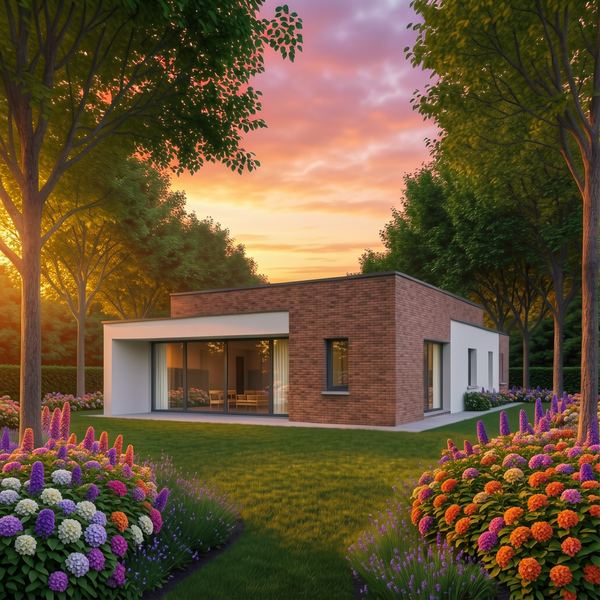 Recreación virtual de un chalet del catálogo: chalet de una planta con jardín