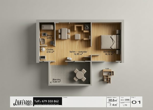Plano de distribución del modelo Dalia, chalet de 1 dormitorio y 30,8 m²